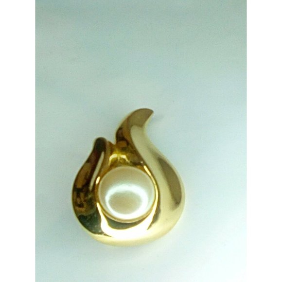 Vintage Signed Givenchy Paris Paisley Shaped Jewlled Brooch with Faux Pearl